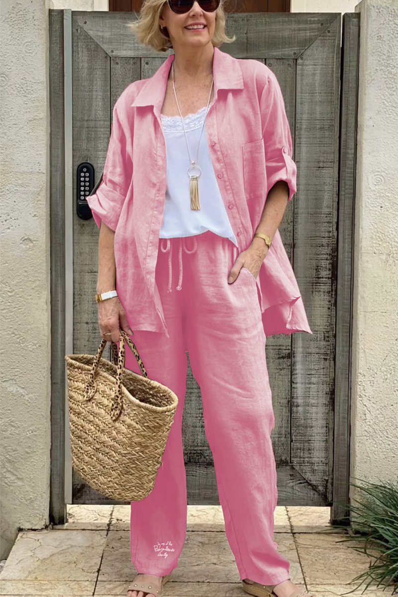 Dwuczęściowy komplet koszul codziennych z bawełny i lnu