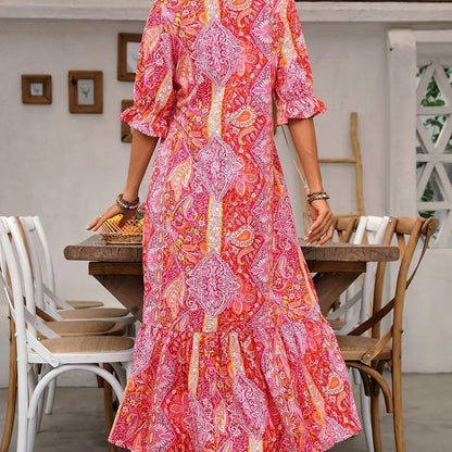 Damska letnia sukienka w kwiaty z dekoltem w serek