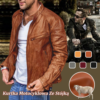 Dopasowana skórzana kurtka męska w stylu europejskim i amerykańskim