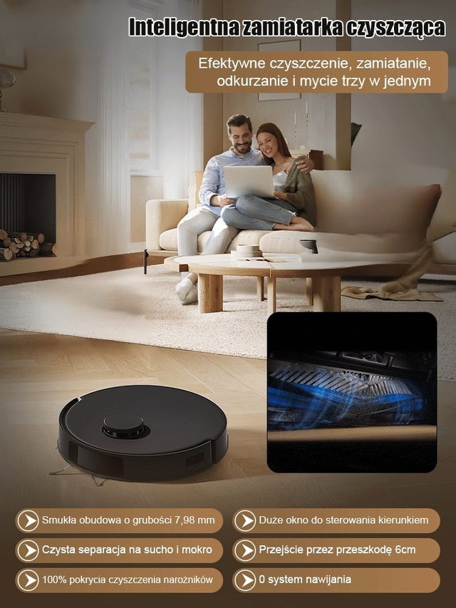 Ultracienki odkurzacz 3w1 do zamiatania, odkurzania i mycia podłóg