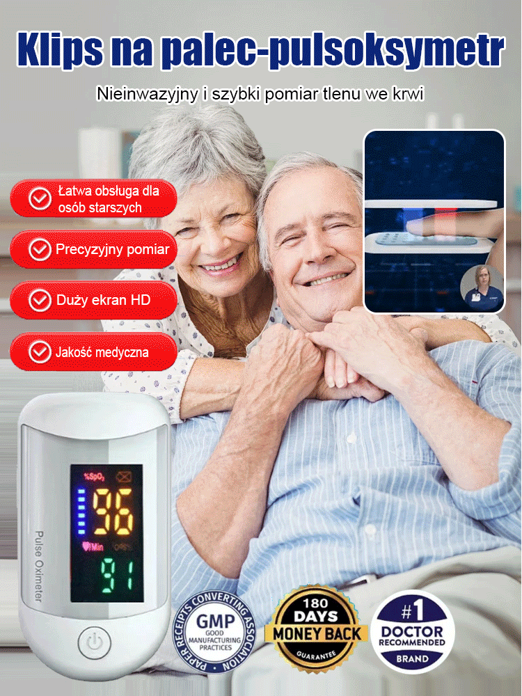Pulsoksymetr o wysokiej rozdzielczości z klipsem na palec