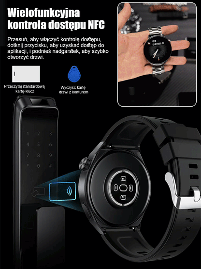 Zegarek z paskiem stalowym do monitorowania poziomu glukozy we krwi