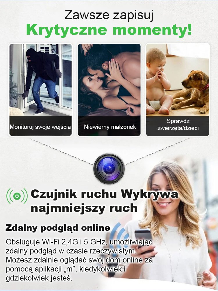 Kamera bez podłączenia Instalacja bezprzewodowa, dostępna bez wtyczek, monitorowanie w czasie rzeczywistym!