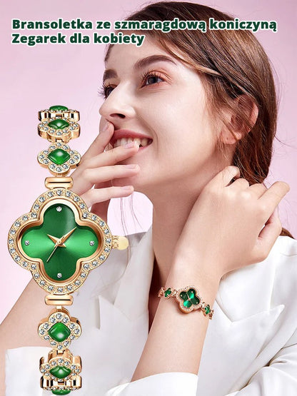 Szmaragdowa bransoletka z koniczyną dla kobiety