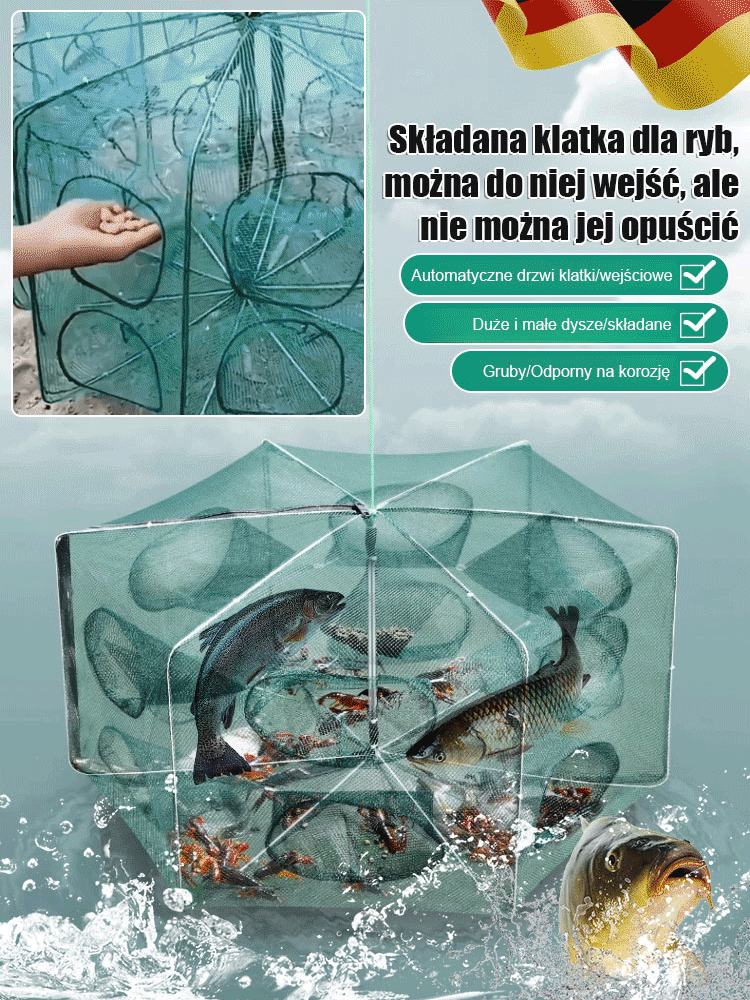 [Mistrz wędkarstwa] Automatycznie składa i pogrubia klatkę wędkarską