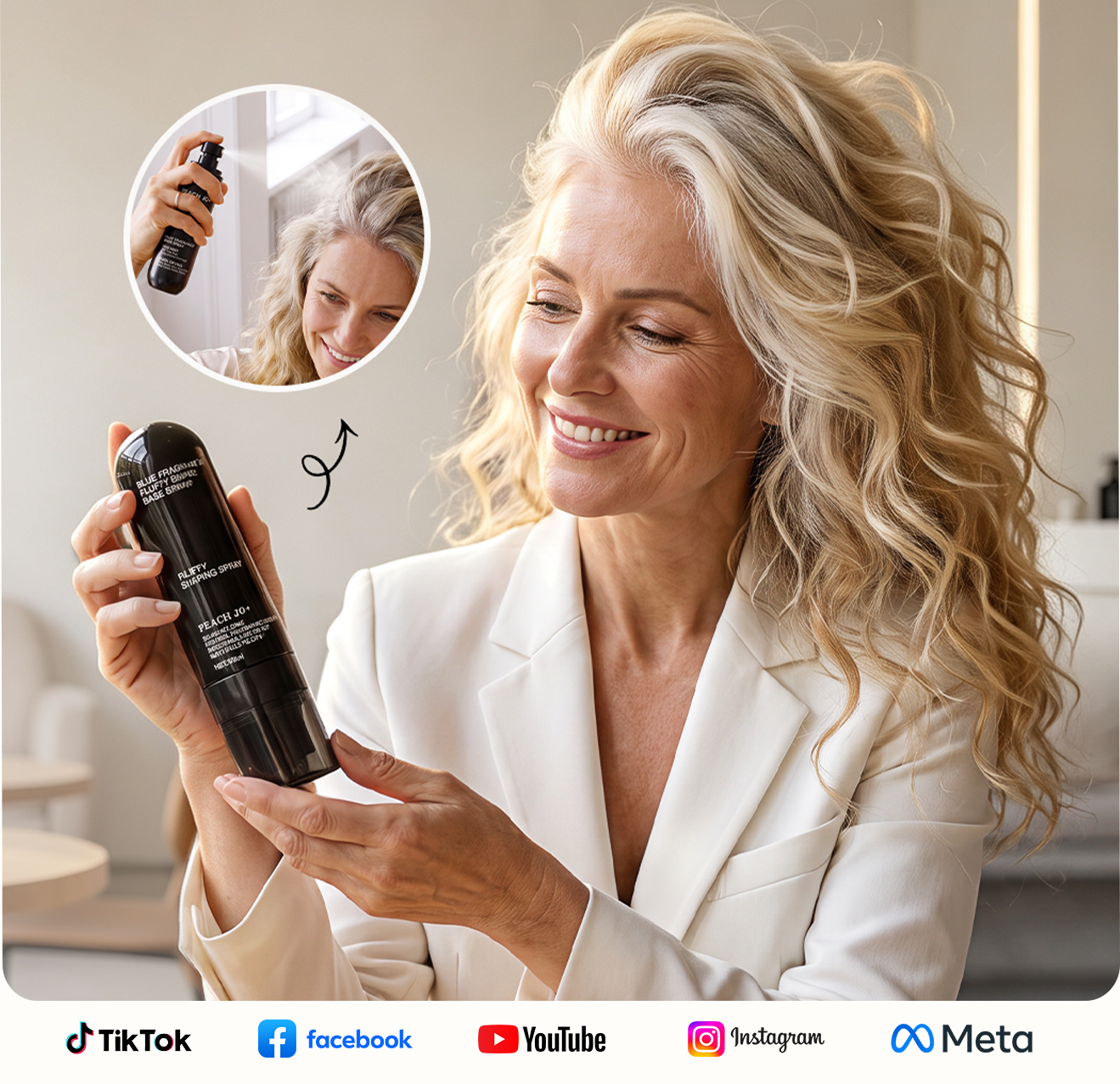 🔥🎁Nowość 50% TANIEJ🔥90 ml Spray do stylizacji włosów Fluffy Hair – objętościowy spray o długotrwałym działaniu i zapachu brzoskwini