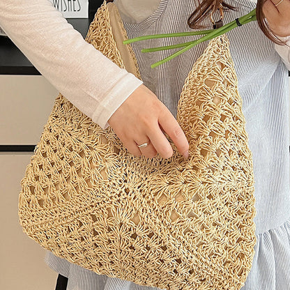 🌾 Torba w stylu boho, tkana – z podszewką | Lekka torba na ramię ze słomy – płatność przy odbiorze 🔥