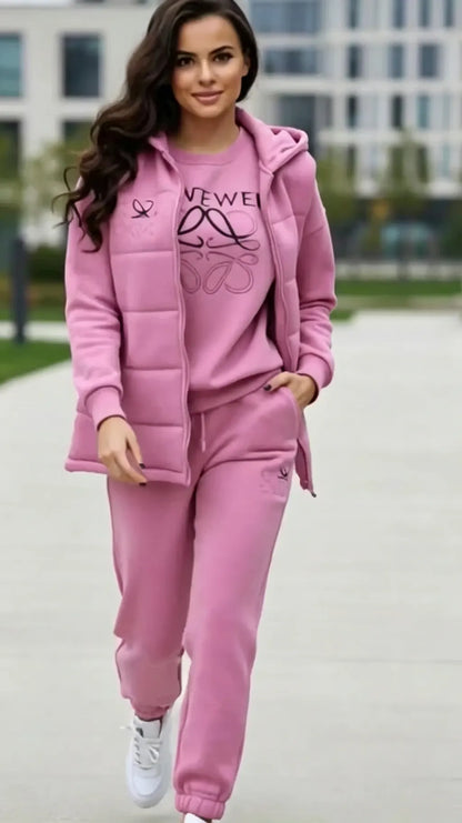 Damski 3-częściowy różowy dres casualowy
