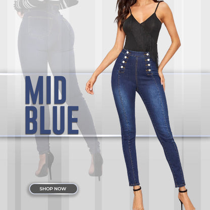 📦Płatność przy odbiorze👖Dżinsy skinny z wysokim stanem i podwójnymi rzędami