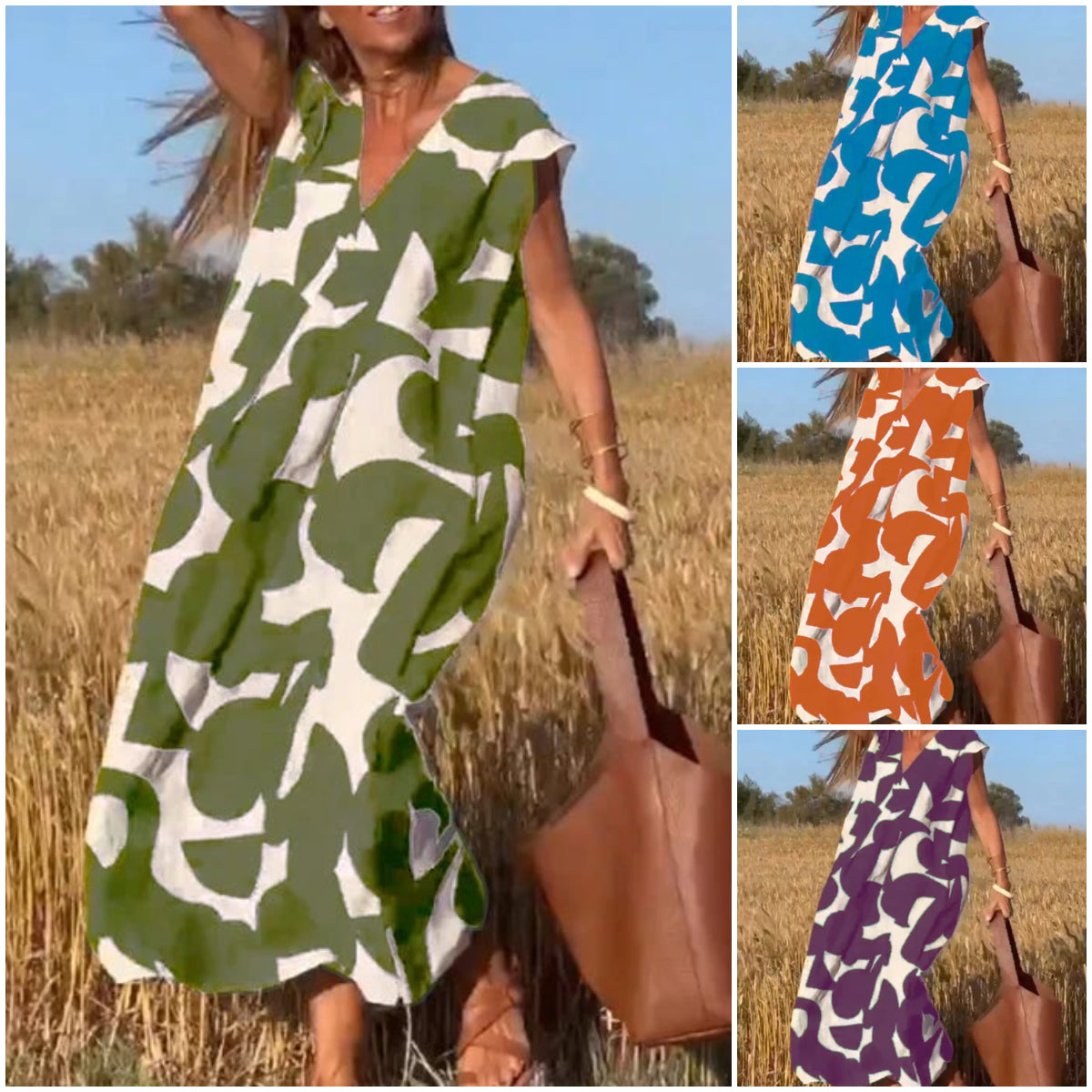 💕Sukienka z nadrukiem bez rękawów z dekoltem V