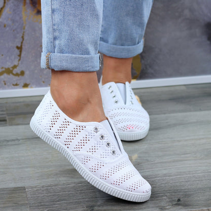 Białe Wygodne Koronkowe Trampki Tenisówki Damskie WSUWANE NA GUMKĘ