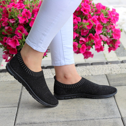 CZARNE ELASTYCZNE TENISÓWKI TRAMPKI DAMSKIE WSUWANE