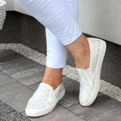 Białe TENISÓWKI TRAMPKI DAMSKIE WSUWANE Z DŻETAMI