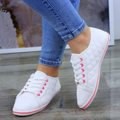 Biało Różowe Skórzane Tenisówki Trampki Pikowane Damskie