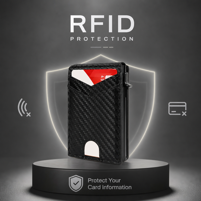 Smukły portfel RFID dla mężczyzn – wysuwany uchwyt na karty z klipsem na pieniądze i dwoma okienkami na dokumenty