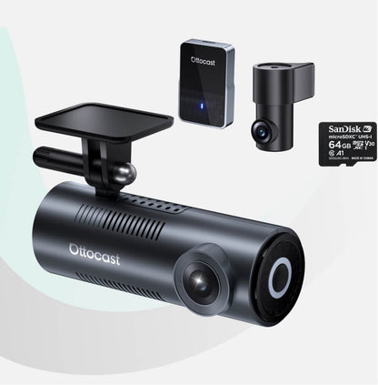 OttoSafe Cam 3 w 1: podwójna kamera samochodowa i bezprzewodowy adapter CarPlay