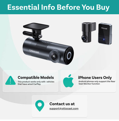 OttoSafe Cam 3 w 1: podwójna kamera samochodowa i bezprzewodowy adapter CarPlay