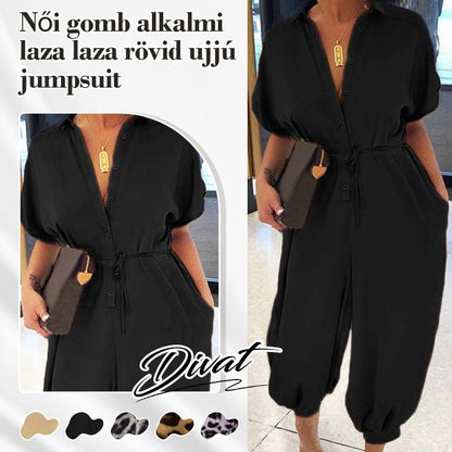 💜✨Damski luźny, zapinany na guziki kombinezon z krótkim rękawem