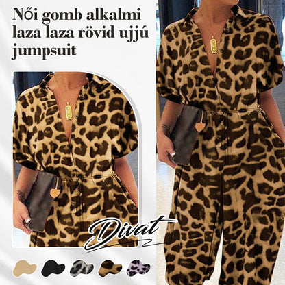 💜✨Damski luźny, zapinany na guziki kombinezon z krótkim rękawem