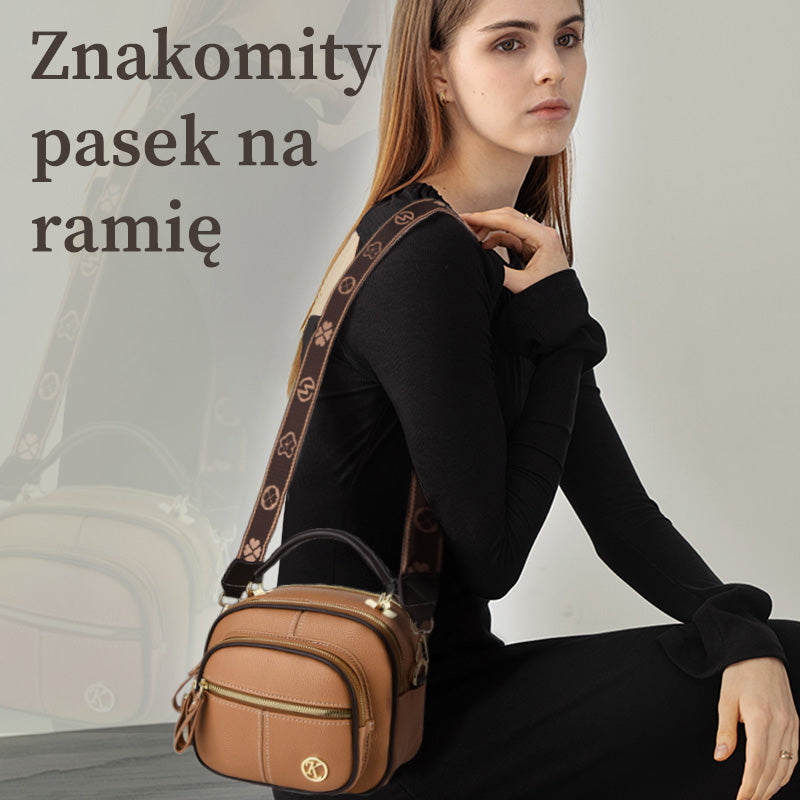 ✨Klasyczna wielokomorowa torba na ramię z regulowanym szerokim paskiem ze skóry PU-TAB