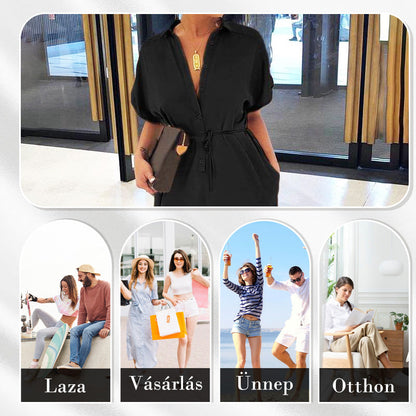 💜✨Damski luźny, zapinany na guziki kombinezon z krótkim rękawem