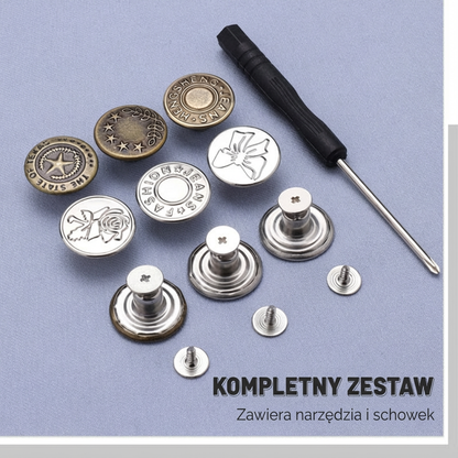 Zestaw guzików do dżinsów bez szwów, z możliwością zdejmowania