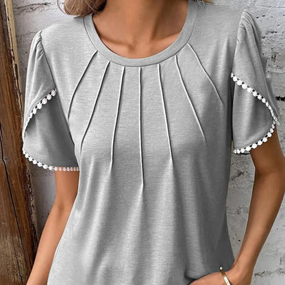 🔥Nowa damska, swobodna, jednokolorowa, koronkowa koszulka z okrągłym dekoltem