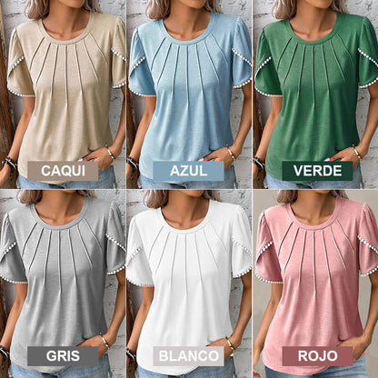 🔥Nowa damska, swobodna, jednokolorowa, koronkowa koszulka z okrągłym dekoltem