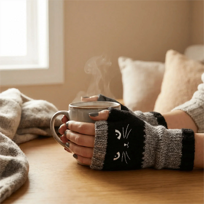 🐱 Śliczne damskie rękawiczki dzianinowe w kształcie kota🧤🧶