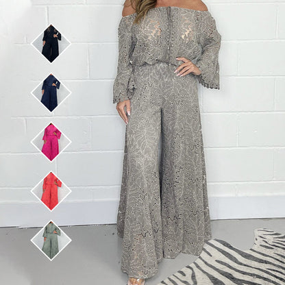 ⏰ Oferta ograniczona czasowo – 50% zniżki! 🎀Komplet damski: koronkowy top + szerokie spodnie, dwuczęściowy