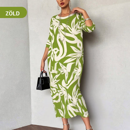 🌼Elegancka, luźna, z okrągłym dekoltem, wzorzysta sukienka damska