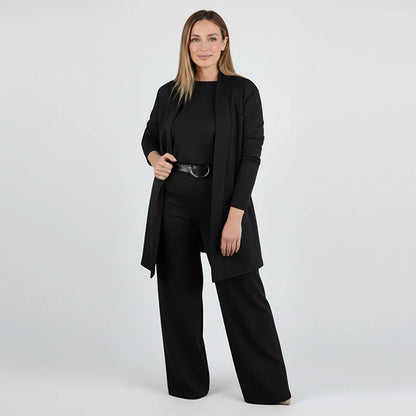 ⏳Specjalna oferta ograniczona czasowo⏰Elegancki 3-częściowy komplet zawierający długi kardigan, top i spodnie💞