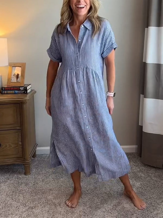 Sukienka koszulowa w paski z klapami zapinanymi na guziki | Z funkcjonalnymi kieszeniami