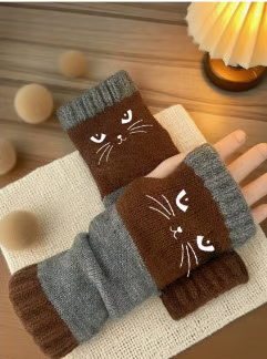 🐱 Śliczne damskie rękawiczki dzianinowe w kształcie kota🧤🧶