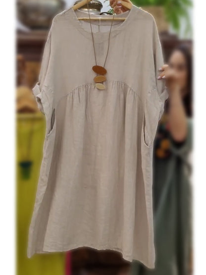 Damska kieszonkowa sukienka z bawełny i lnu