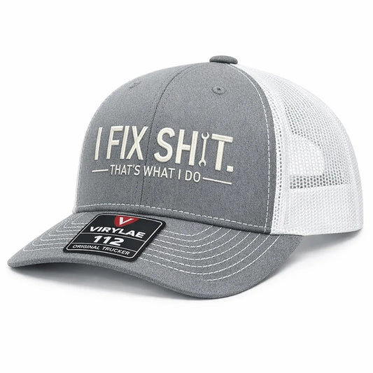 🛠️ Czapka truckerka „I Fix Shit” – zabawna czapka mechanika i naprawiacza