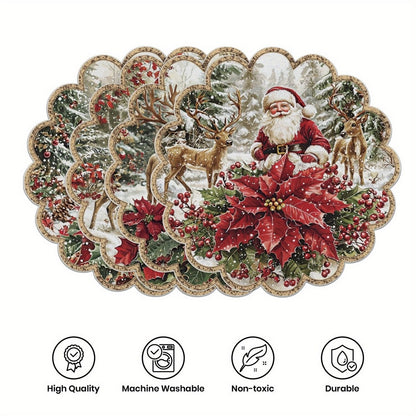 10 szt. Zimowe podkładki w kształcie poinsecji i szyszek sosnowych, podkładki na stół z antypoślizgowej tkaniny