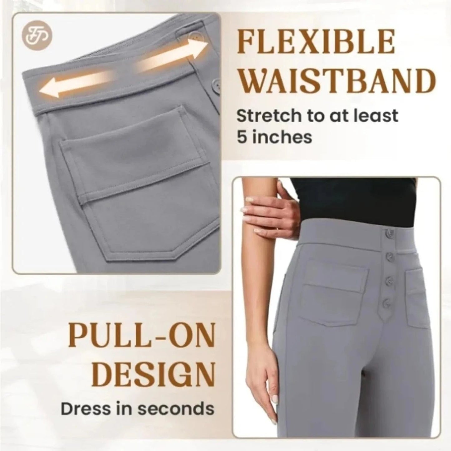 Elastyczne spodnie rekreacyjne z wysokim stanem