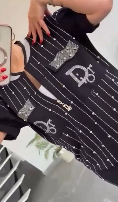 💎Dwuczęściowy zestaw z zamkiem błyskawicznym z kryształkami