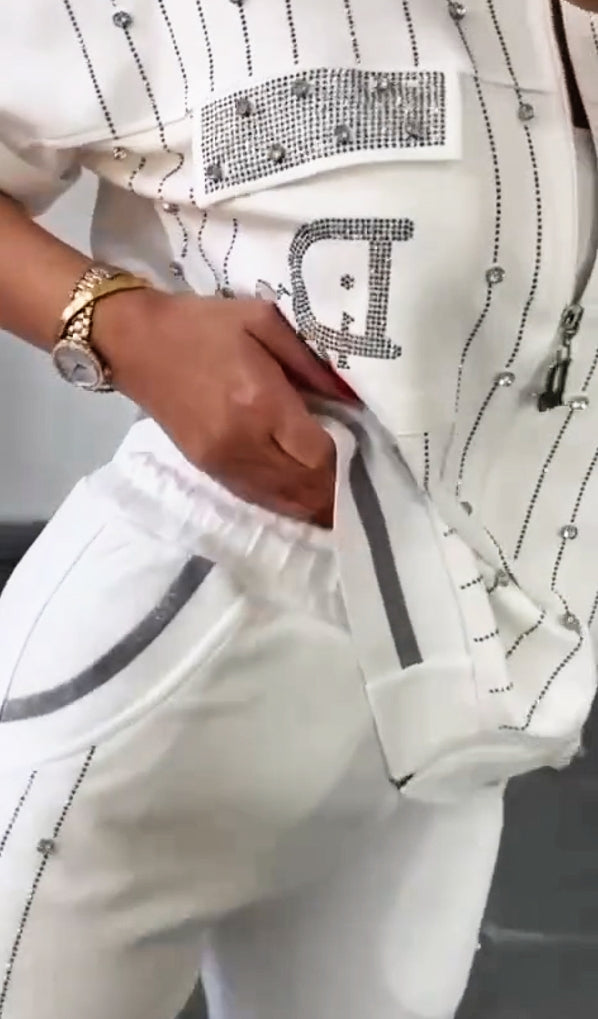 💎Dwuczęściowy zestaw z zamkiem błyskawicznym z kryształkami