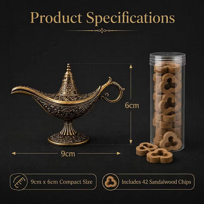 🔥Zabytkowy uchwyt na kadzidełko z lampą Aladyn Genie 🎁【W zestawie 42 chipsy z naturalnego drzewa sandałowego】