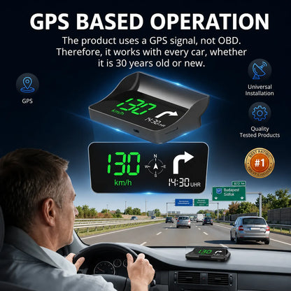 Cyfrowy prędkościomierz samochodowy z wyświetlaczem Head-Up Display (HUD) i nawigacją GPS