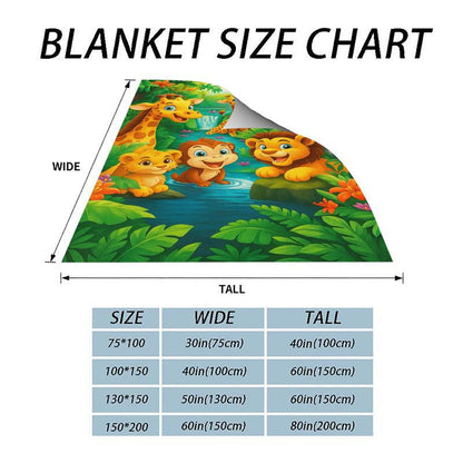 Pluszowy flanelowy koc z kreskówkowym wzorem dżungli