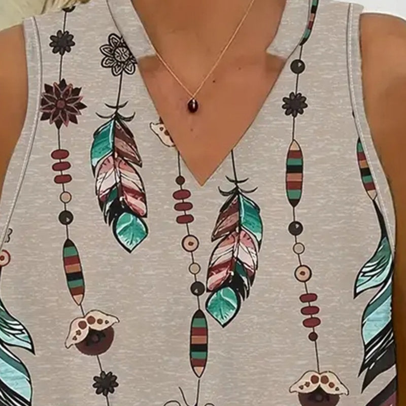 【L-4XL】🌸Komplet dwuczęściowy bez rękawów z nadrukiem i dekoltem w serek