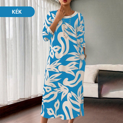 🌼Elegancka, luźna, z okrągłym dekoltem, wzorzysta sukienka damska