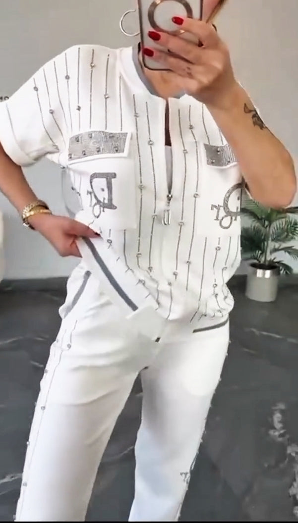 💎Dwuczęściowy zestaw z zamkiem błyskawicznym z kryształkami