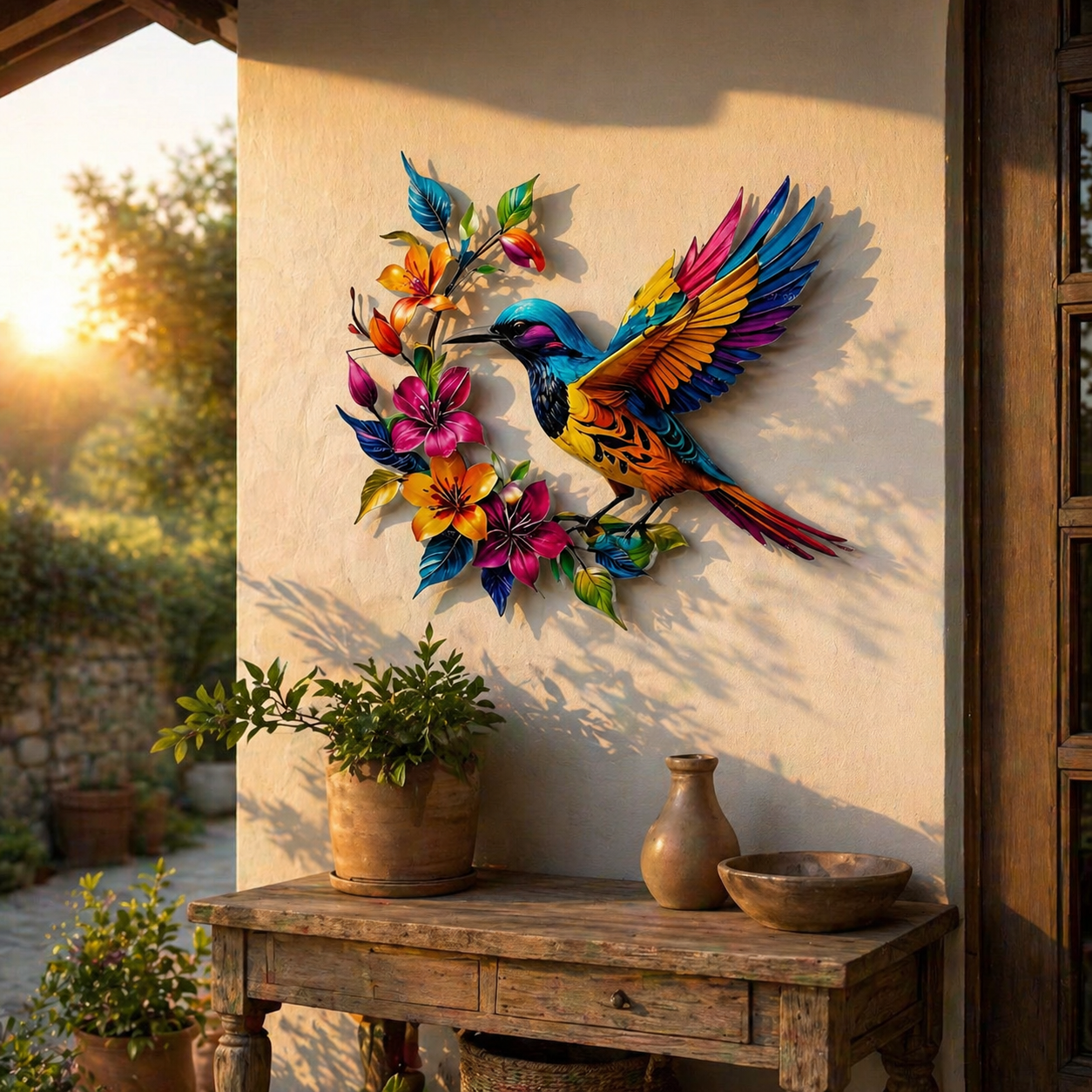 Metalowa dekoracja ścienna Hummingbird Bloom