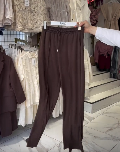 Komplet damskich spodni bawełnianych z długim rękawem i okrągłym dekoltem