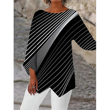 [S-5XL]Nowa 2025 koszula z nadrukiem, okrągłym dekoltem i długim rękawem