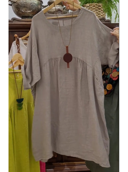 Damska kieszonkowa sukienka z bawełny i lnu